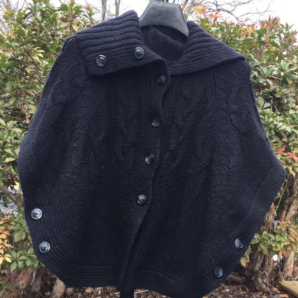Old Navy Wool Blend 2 Side Buttons Black Poncho